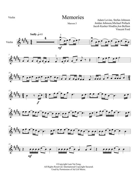 Memories Arr Charles Lam By Maroon 5 Sheet Music For Violin Solo At Sheet Music Direct