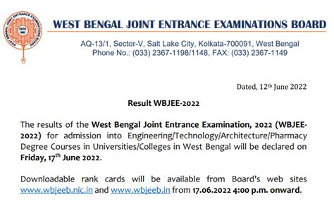 Wbjee Result 2022 Out Live West Bengal Jee Exam Result