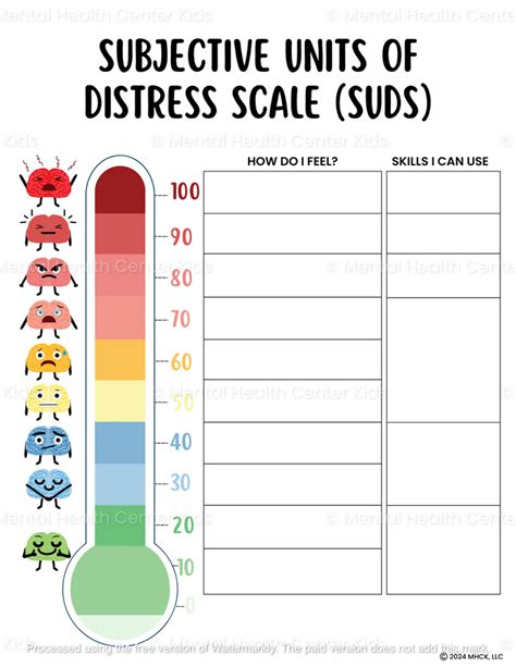 Subjective Units Of Distress Scale Worksheet – Mental Health Center Kids