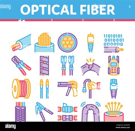 Optical Fiber Cable Collection Icons Set Vector Stock Vector Image