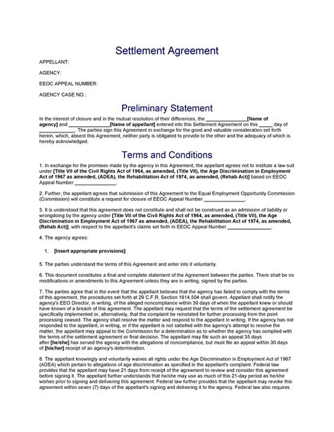 Free Settlement Agreement Templates Divorce Debt Employment