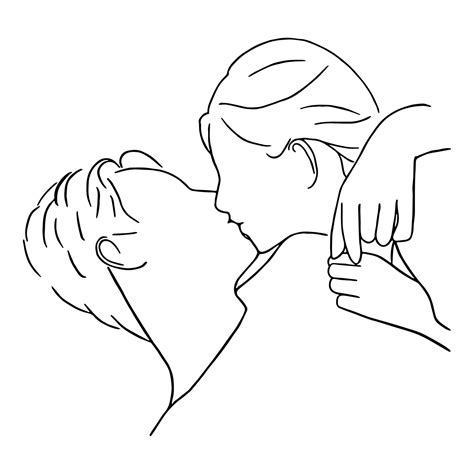 Line Art Minimal Of Gay Kissing And Embracing Together In Hand Drawn