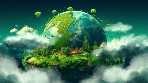 AI generated Earth globe illustration animation horizontal with plants ...