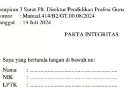 Link Download Pdf Format Dan Contoh Pakta Integritas Ppg Guru Tertentu