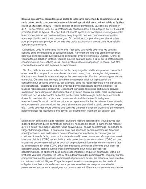 Loi Sur La Protection Du Consommateur La Loi Sur La Protection Du