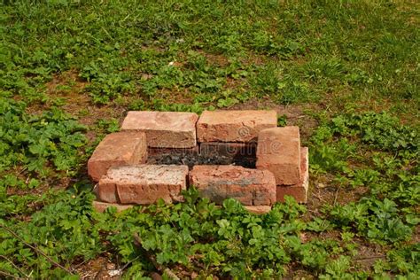 Rectangular Fire Pit Fenced with Red Brick Stock Image - Image of ...