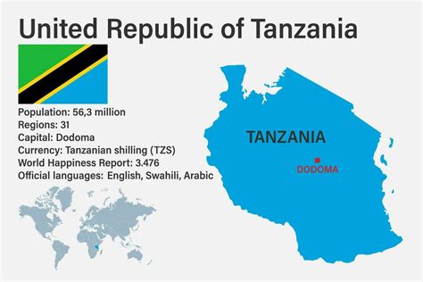 Highly detailed Tanzania map with flag, capital and small map of the world 25756392 Vector Art ...