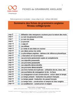 Sommaire des fiches de grammaire anglaise Niveau collège sommaire