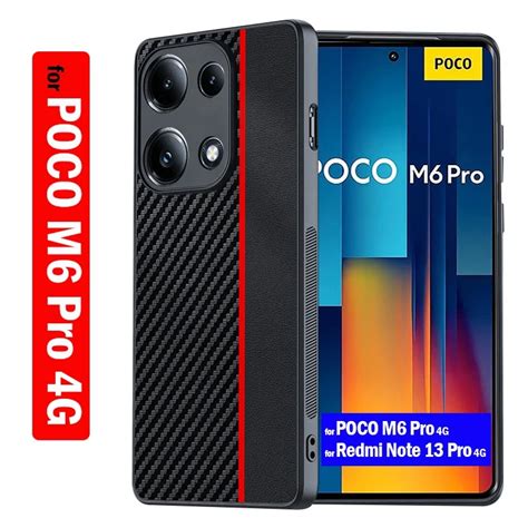 Shockproof Funda For Poco M6 Pro 4g Case Luxury Fiber Texture Pu