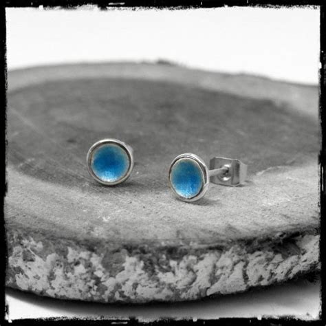 Mini Puces d oreilles argent massif et émaux bleu turquoise Design