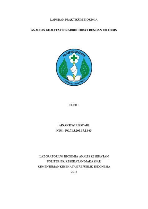 Doc Laporan Praktikum Biokimia Analisis Kualitatif Karbohidrat Dengan Uji Iodin