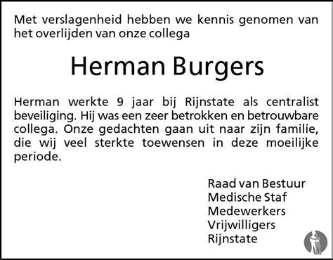 Hermanus Johannes Herman Burgers Overlijdensbericht En