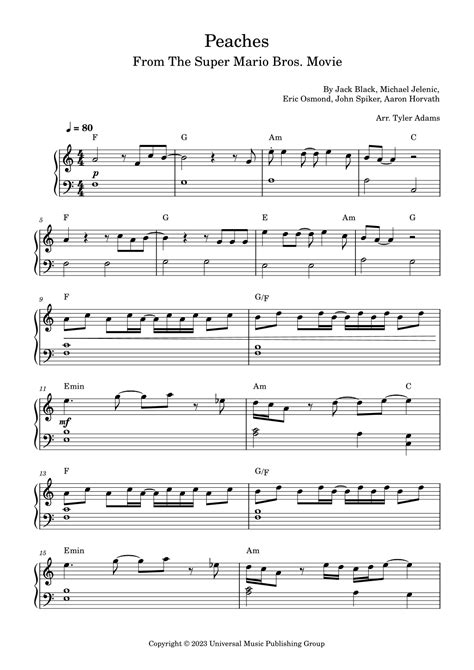 Peaches Arr Tyler Adams Sheet Music Jack Black Piano Solo