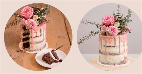 Mariage champêtre un naked cake orné de fleurs et d eucalytus Marie