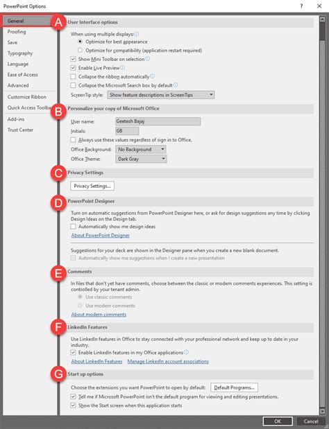 General Program Options In Powerpoint 365 For Windows