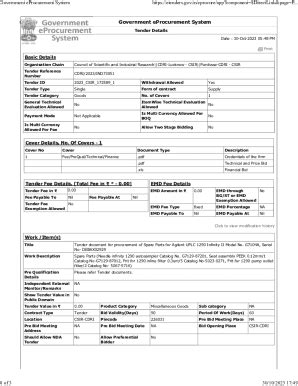 Fillable Online Cdri Res Tender Document For Procurement Of Spare Parts