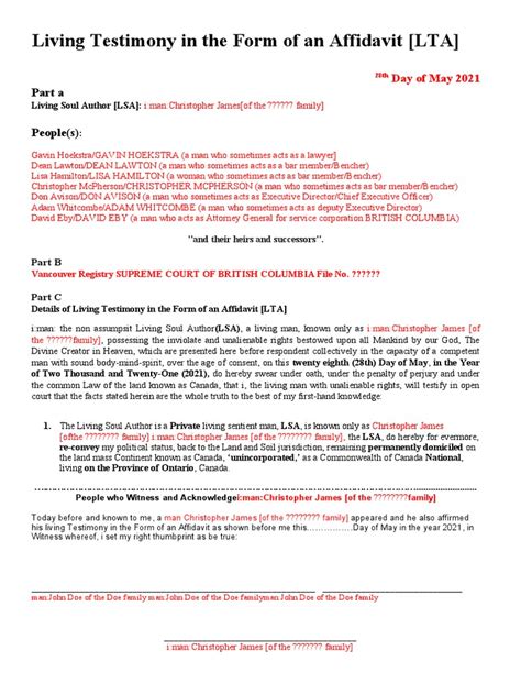 Living Testimony Template | PDF | Affidavit | Notary Public