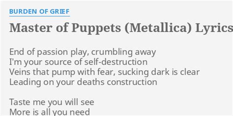 "MASTER OF PUPPETS (METALLICA)" LYRICS by BURDEN OF GRIEF: End of ...