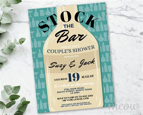 Stock The Bar Invitations Couples Shower Invite Engagement Party Modern Digital Download Mint