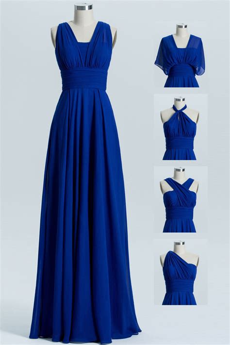 Royal Blue A Line Chiffon Long Convertible Bridesmaid Dress Damitas De Boda Vestidos Vestidos