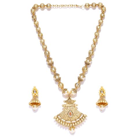 Buy PANASH Gold Toned Off White Gold Plated Stone Studded Beaded