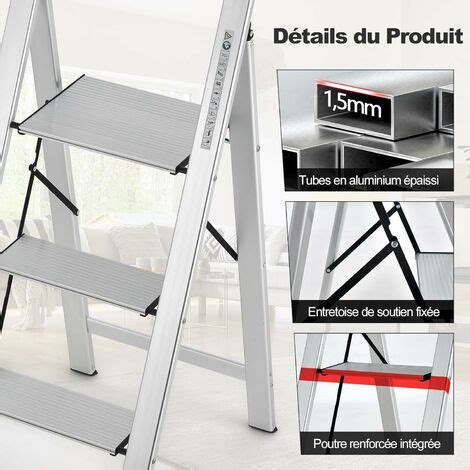 Costway Marchepied Pliable Marches En Aluminium Escabeau Portable