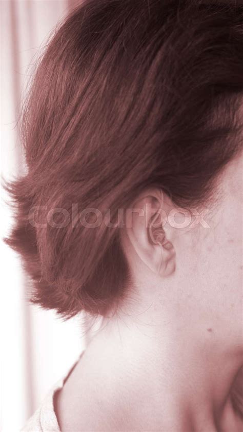 Deaf Woman Hearing Aid Ear Stock Image Colourbox