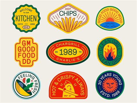 Premium Vector | Many food logos in different shapes and colors