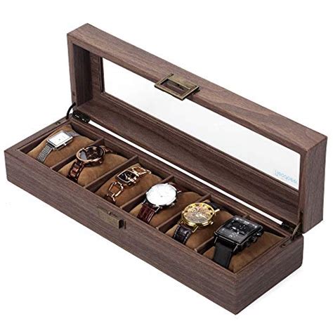 READAEER 6 Slot PU Leather Watch Box Organizer Watch Case With Glass