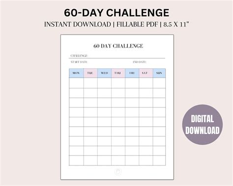 60 Day Challenge Tracker Progress Tracker Printable Habit Tracker Healthy Habits Printable