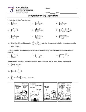 Ap Calculus Chapter Worksheet Inverse Functions Fill Online