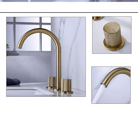 Luxurious Brushed Gold Deck Mounted Three Hole Basin Mixer Decoratormall