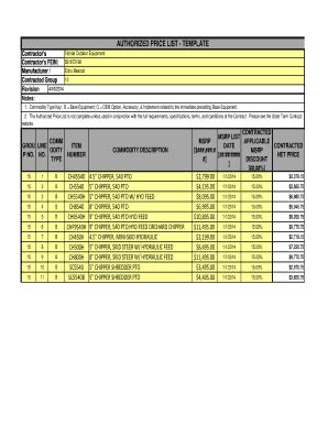 Fillable Online Authorized Price List Template Fax Email Print