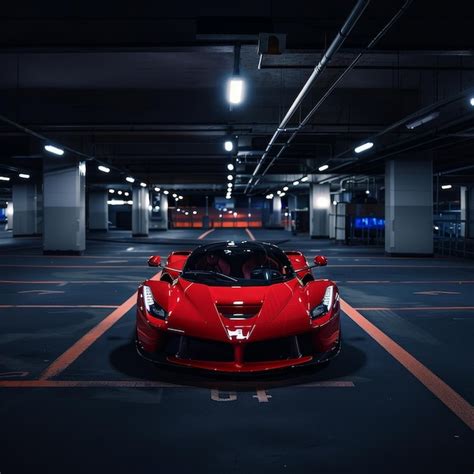 Premium Photo Red Sport Car Parked In Underground Parking Lot 3d