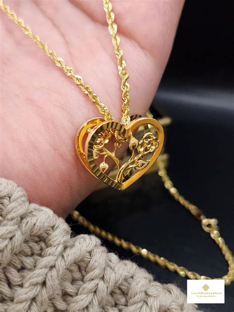 Real 18K Gold Necklace 18K Gold Heart Necklace 18K Gold Love Necklace ...