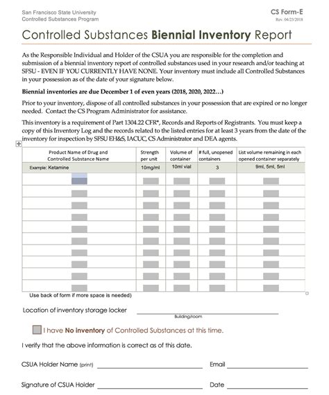 Cs Form E Biennial Inventory Environment Health And Safety