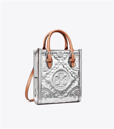 Mini T Monogram Embossed Metallic Tote Womens Handbags Crossbody Bags Tory Burch Uk