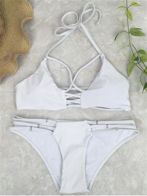 18 OFF 2021 Cutout Crossover Bikini Set In WHITE ZAFUL