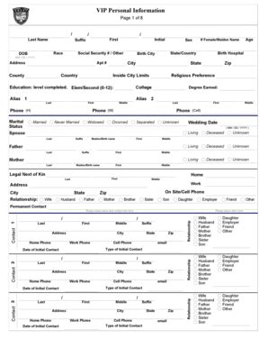 Fillable Online Dmort Vip Personal Information Page Of Last Name