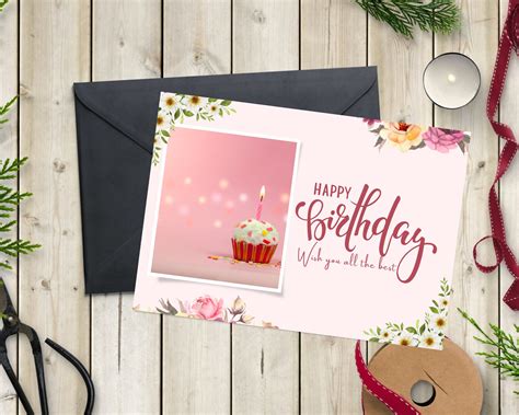 Pink Aesthetic Happy Birthday Card Birthday Card Prints Editable