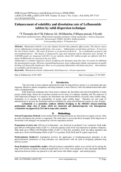 Pdf Enhancement Of Solubility And Dissolution Rate Of Leflunomide