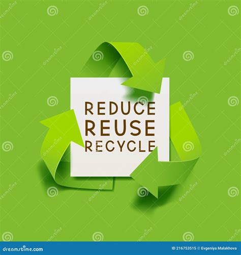 Vector Green Recycling Symbol With Paper Banner And Text Reduce Reuse Recycle For Eco Aware