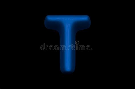 Glossy Blue Soft Plastic Alphabet Letter T Isolated On Black