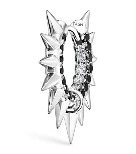 Maria Tash White Gold Black And White Diamond Pav Metal Mohawk Hoop