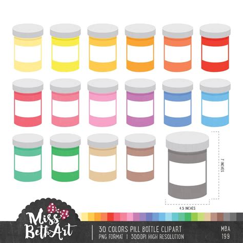 30 Color Pill Bottle Clipart Instant Download - Etsy