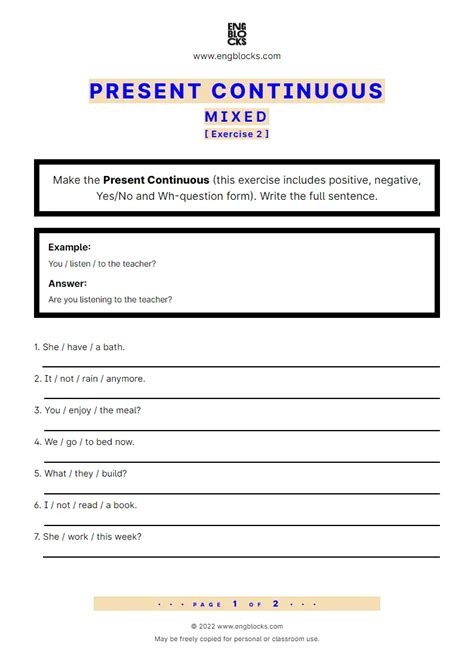 Present Simple Present Continuous Mixed Exercises Pdf Printable