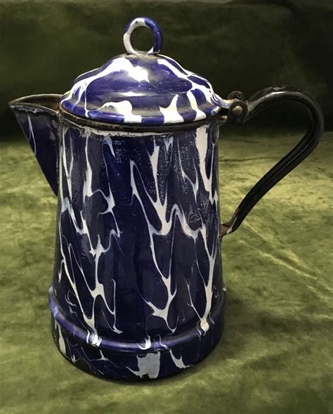 Antique Cobalt Graniteware Enamel Coffee Pot Enamelware Coffee Pot