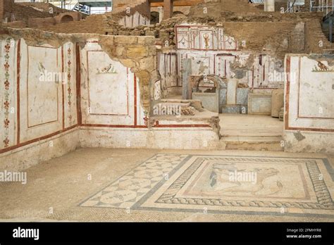 Ruins Of Antique Terrace Houses In Ephesus Ancient City Turkey Stock