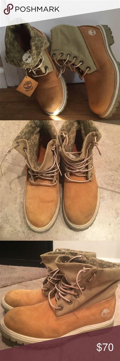 Timberland Green And Tan Fold Over Boots Size 7 Classic Timberland