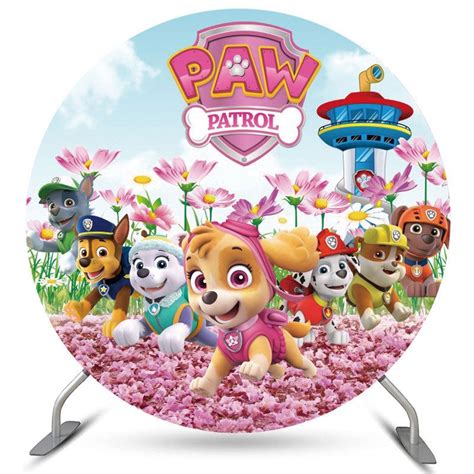 Floral Round Happy Birthday Paw Patrol Backdrops Lofaris Fiestas De Paw Patrol Stickers